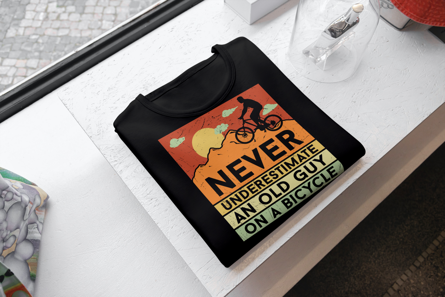 " Never underestimate an old guy on a bicycle" -Men's Classic T-Shirt.